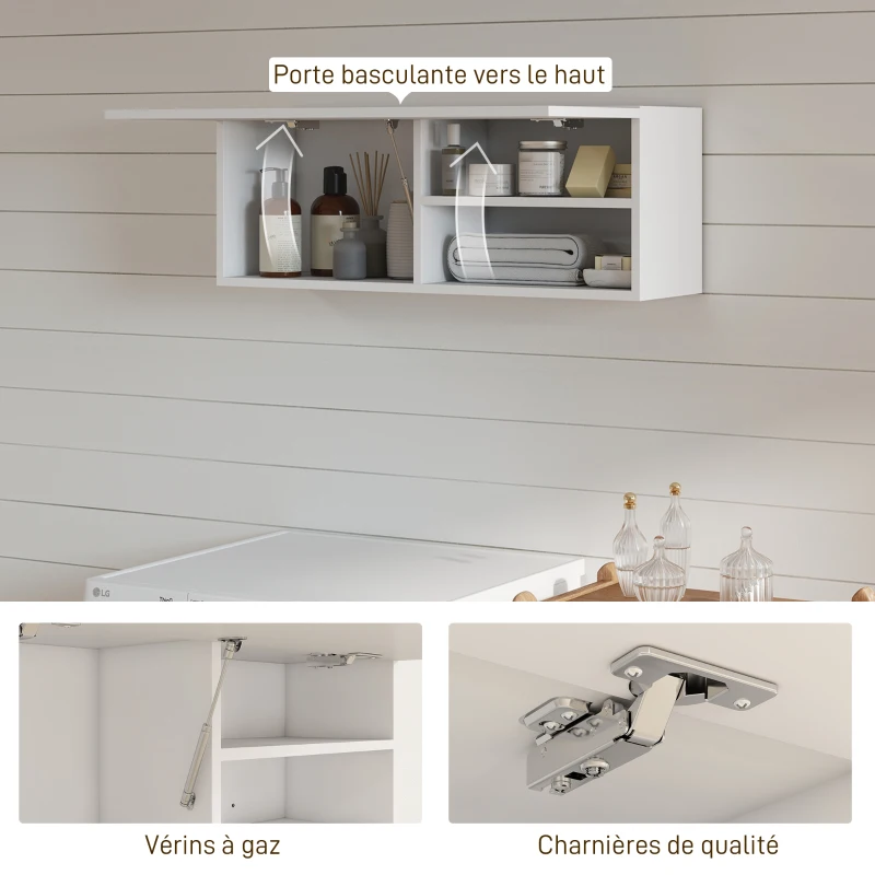 HOMCOM Armoire murale de salle de bain, meuble de rangement suspendu avec porte à charnières, 80 x 25 x 30 cm, blanc