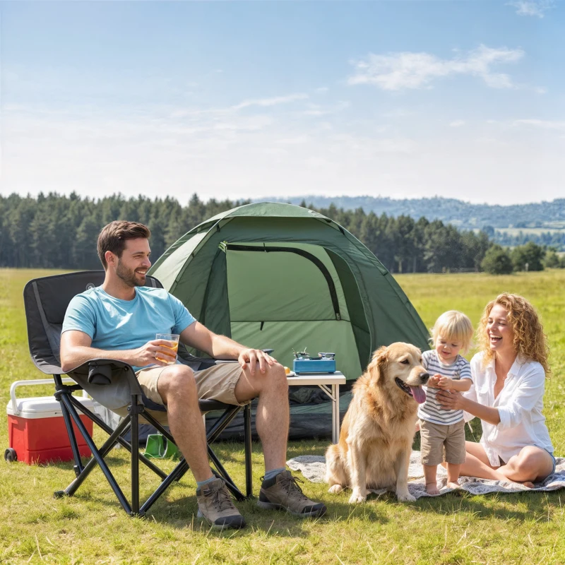 Outsunny Chaise de camping pliante et portable avec porte-gobelets, poches latérales et sac de transport, noir