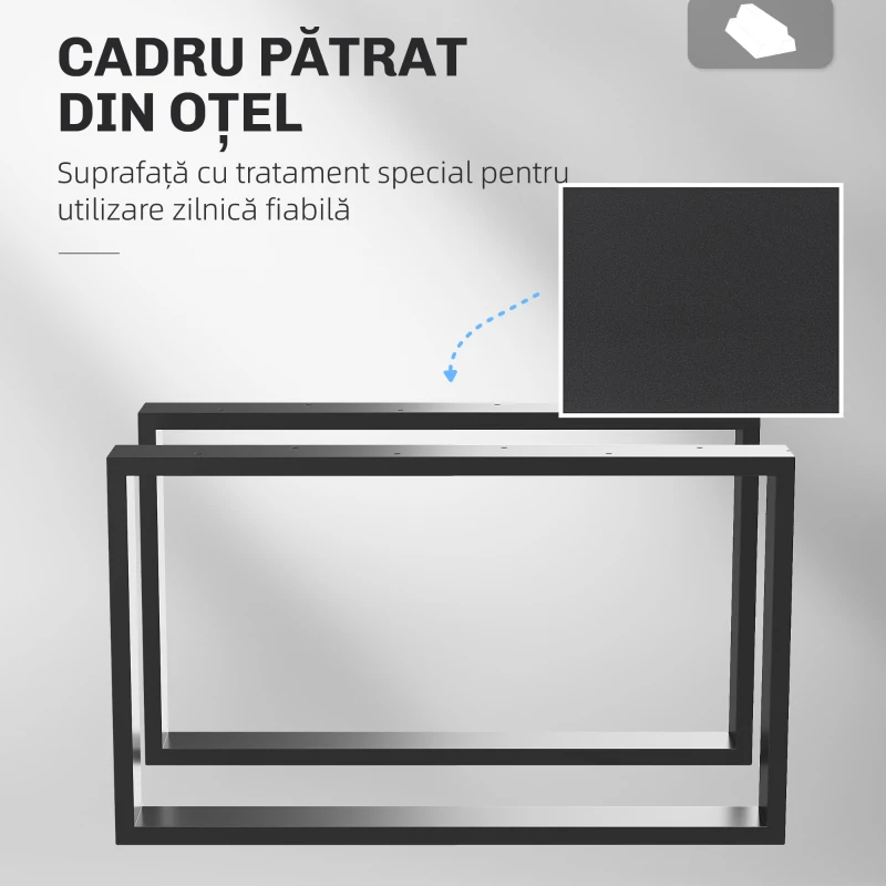 HOMCOM Set 2 Picioare de Masă Dreptunghiulare din Oțel, 60x8x72 cm, Negru