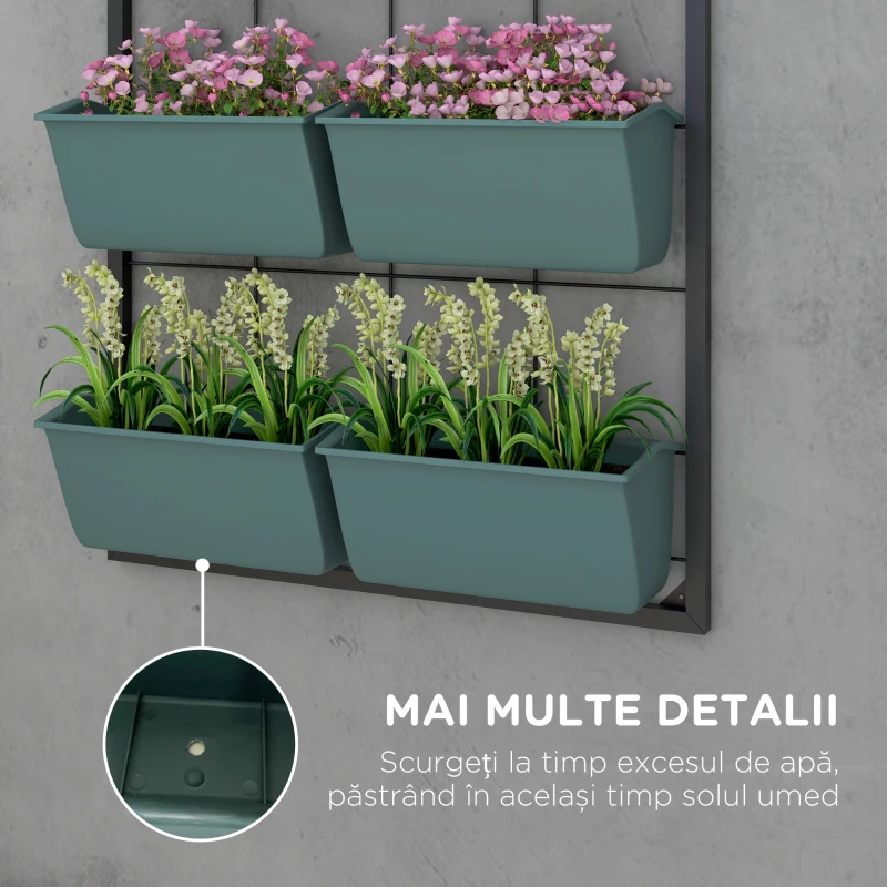 Outsunny Trepte pentru Plante, 8 Ghivece Stivuibile, Rezistente la Intemperii, 52,5 x 14 x 90 cm, Gri + Negru