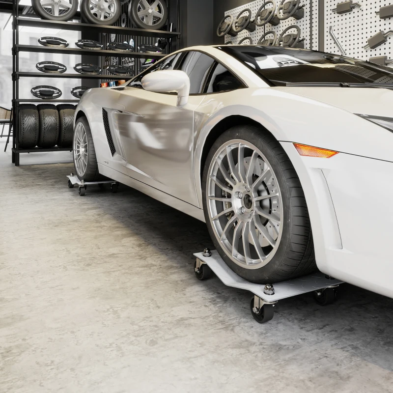 DURHAND Chariots de manutention de voiture lot de 2 chariots à roulettes pour déménagement de voiture 40,5 x 30 x 13,5 cm gris