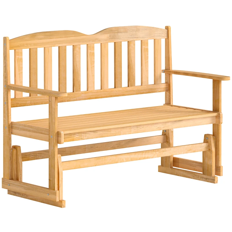 Outsunny Panchina da Giardino a Dondolo da 2 Posti con Braccioli in Legno di Abete, 132x51x95.5cm, Colore Legno
