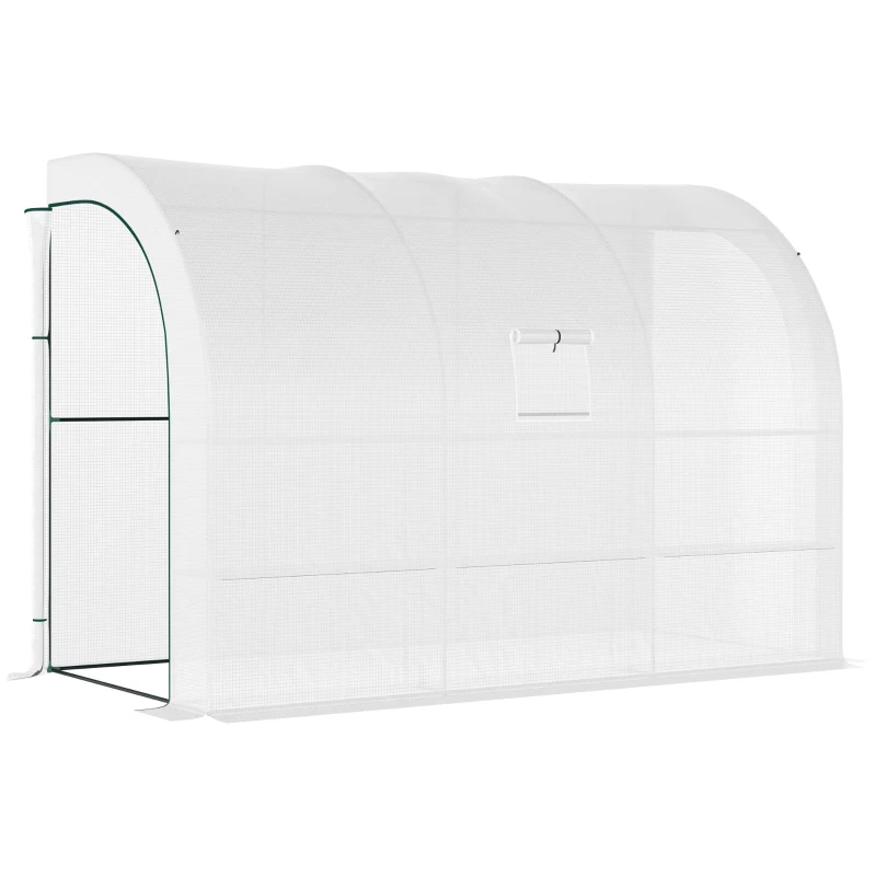 Outsunny Serre de Jardin adossée avec Étagères 3 Niveaux, Petite Serre de Balcon en Bâche PE 140 g/㎡ 300 x 150 x 213 cm, blanc