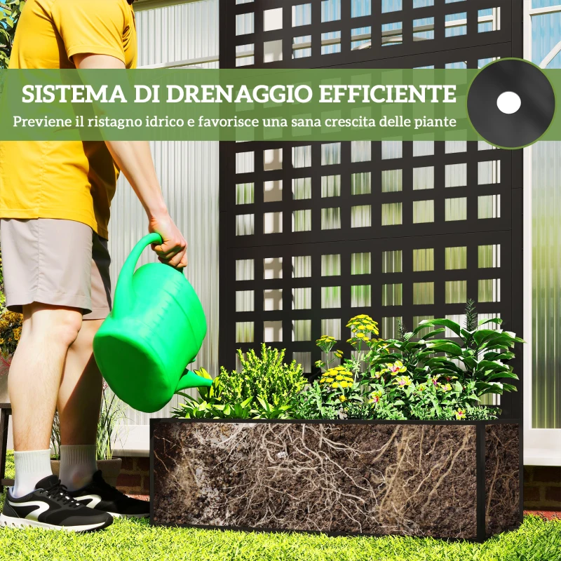 Outsunny Fioriera da Esterno con Spalliera per Rampicanti e Frangivista in Acciaio Zincato, 89x40.5x178 cm, Nero