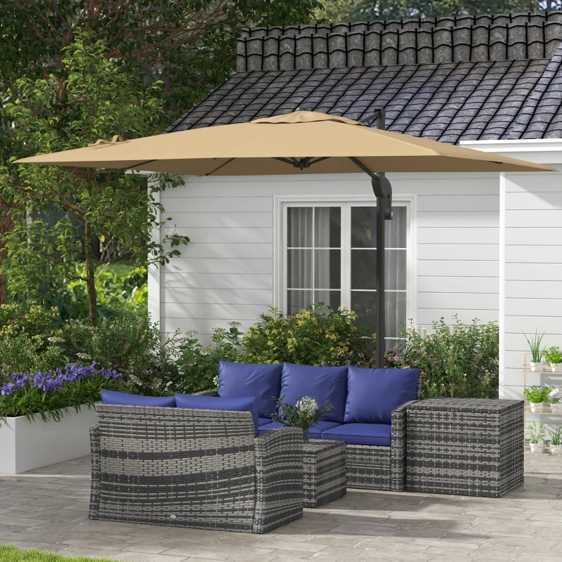 Outsunny Parasol déporté parasol de terrasse carré rotatif à 360° mécanisme hydraulique base croisée et mât en aluminium kaki