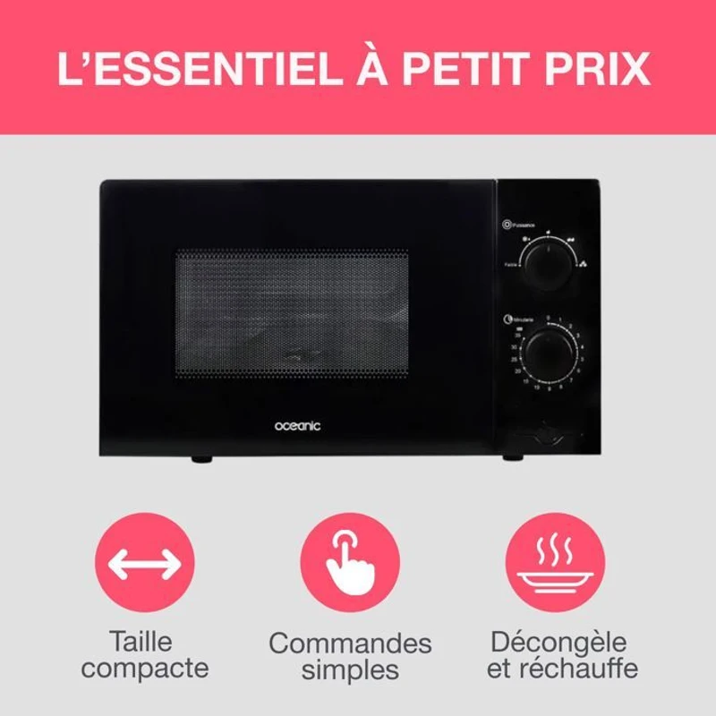 Micro-ondes OCEANIC MO20B11 Noir l 45,4 x H26,1 x P32,6 cm - 20L