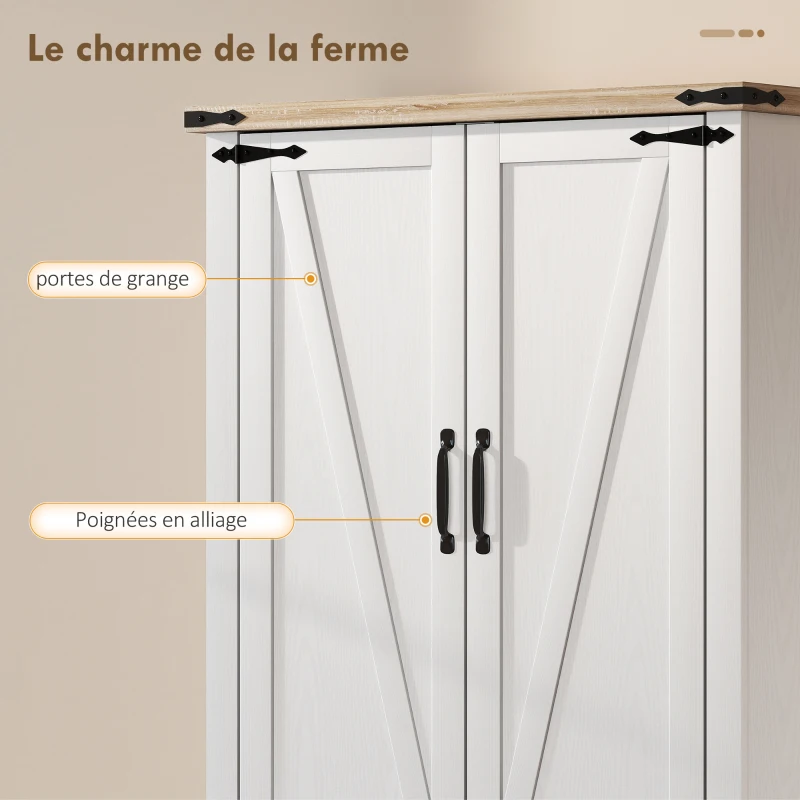 HOMCOM Buffet de cuisine, armoire de cuisine avec 4 portes, 6 porte-épices et étagères réglables, 76,3 x 40 x 136 cm, blanc