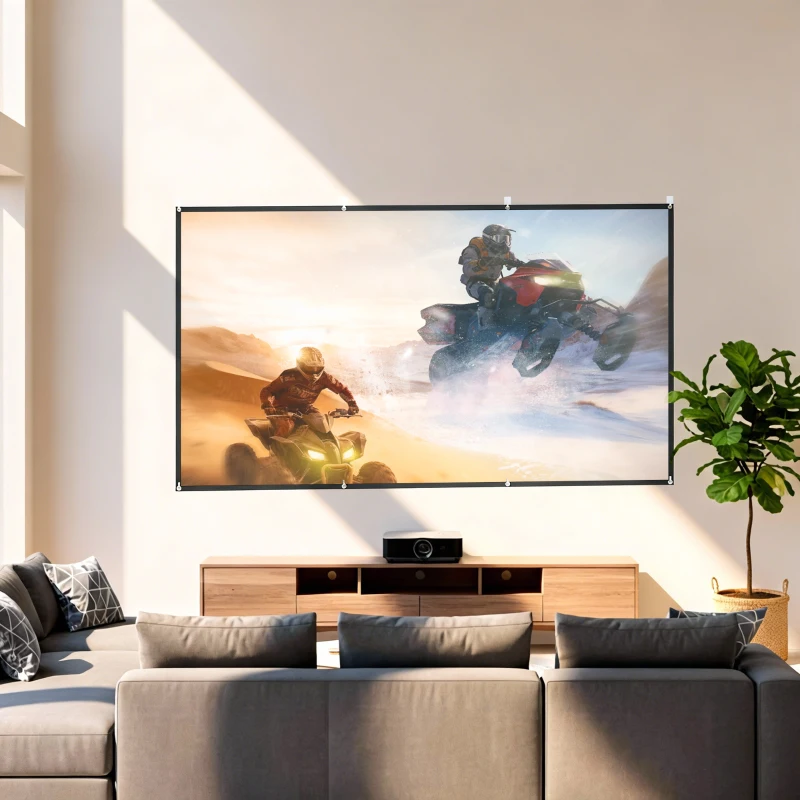 HOMCOM Ecran Proiector 120 Inch 4K/8K HD Format 16:9, Reglabil Manual, Lavabil, Unghi de Vizualizare 160°, pentru Acasă, Cinema, Birou, Alb