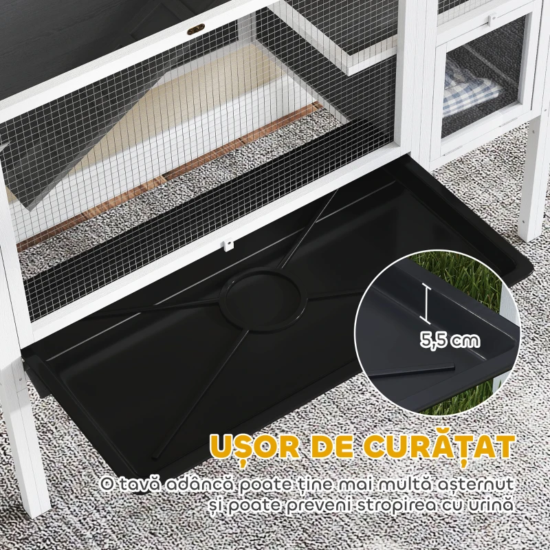 PawHut Cușcă pentru Iepuri și Hamsteri de Interior Ridicată cu Tavă Detașabilă și Acoperiș Deschizător, Gri