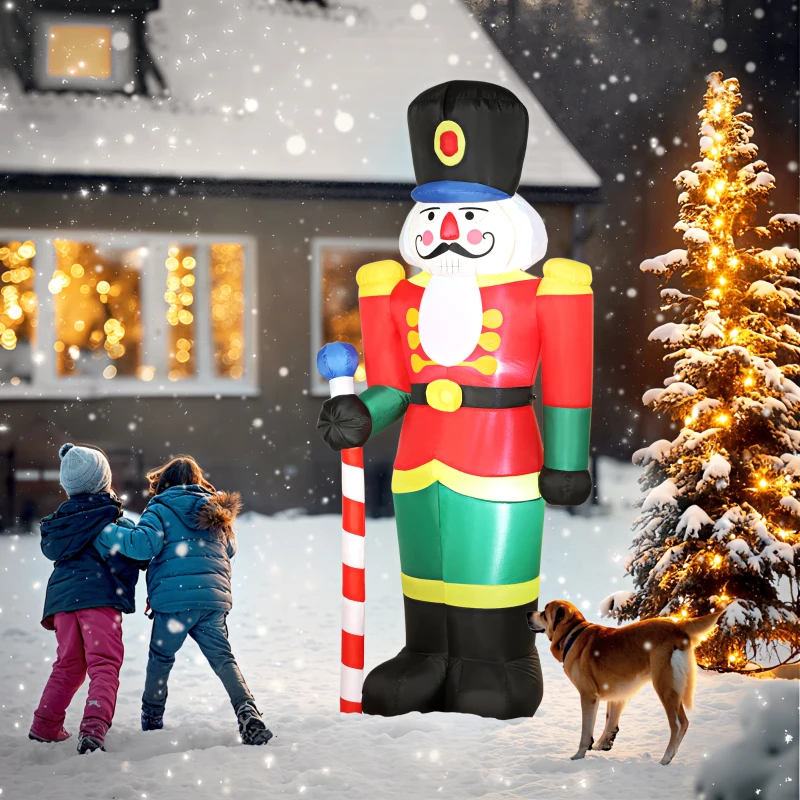 Outsunny Soldat casse-noisette gonflable de Noël 245 CM avec lumières LED et sceptre, intérieur et extérieur, multicolore