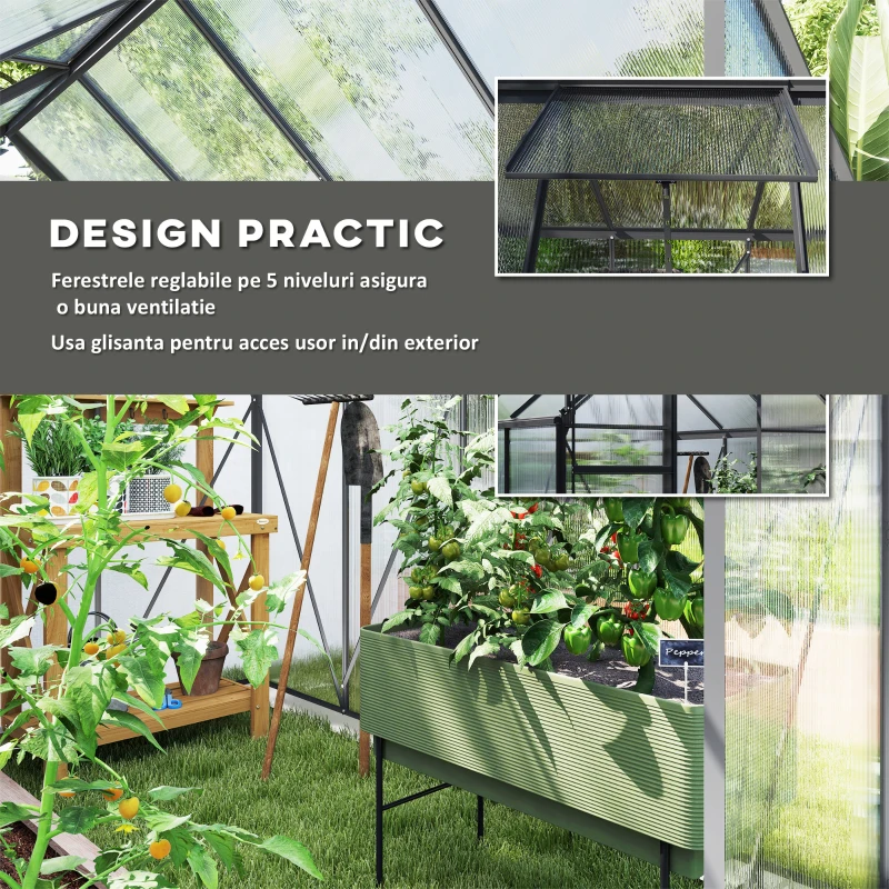 Outsunny Sera Walk-In Aluminiu & Policarbonat – Ventilatie si Jgheab