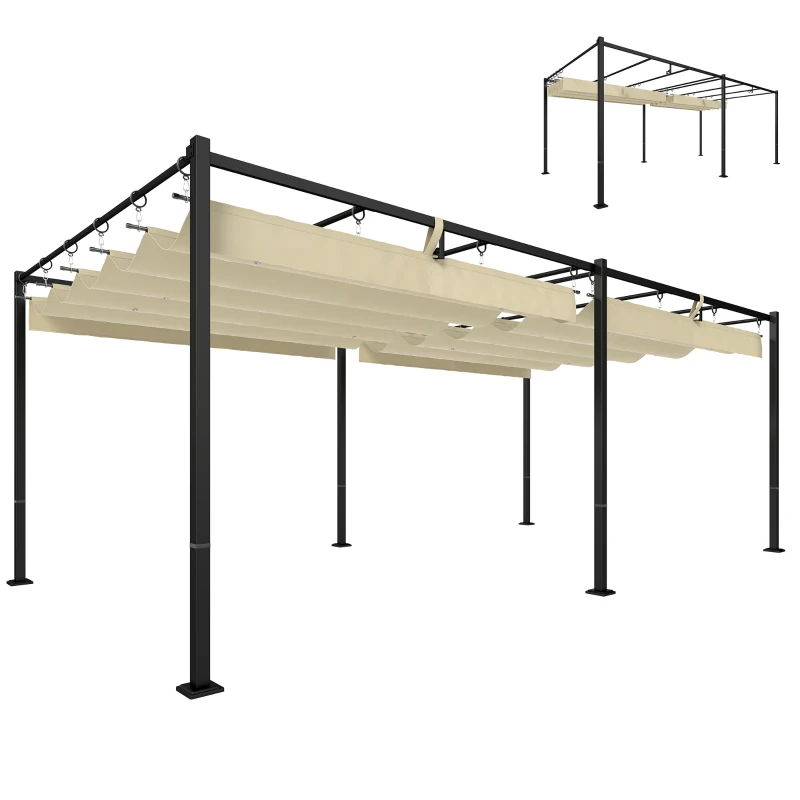 Outsunny Pergola da Giardino con Tettuccio Scorrevole UV50+ in Metallo, 5.7x2.95m, Beige