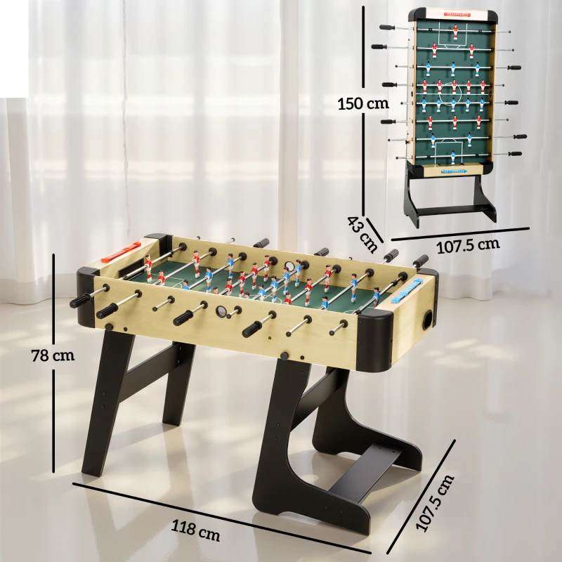 SPORTNOW Fotbal de Masă Pliabil cu Mânere Antiderapante, 2 Mingii și Tabele de Scor, Verde și Lemn Natural