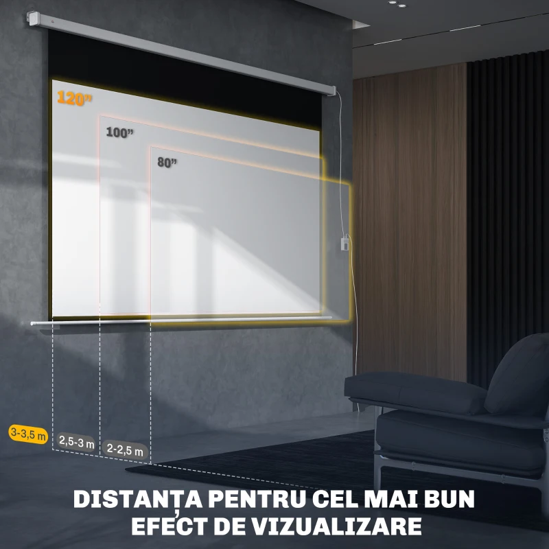 Homcom Ecran Proiector 100” – Montaj Pe Perete sau Tavan