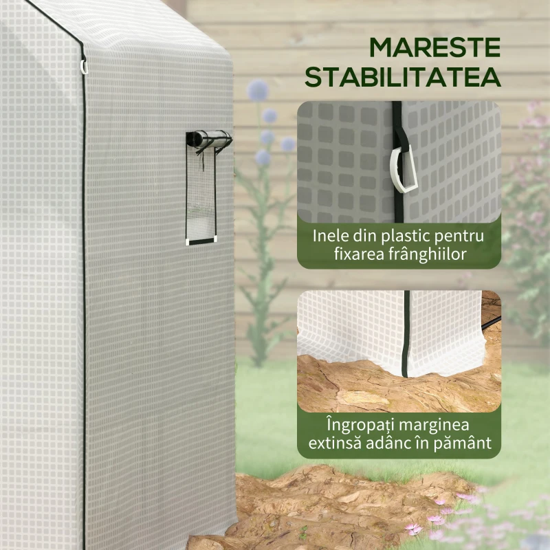 Outsunny Acoperiș de Înlocuire pentru Seră Walk-in din PE cu Ușă Rulabilă și Ferestre, 140 x 143 x 190cm, Alb