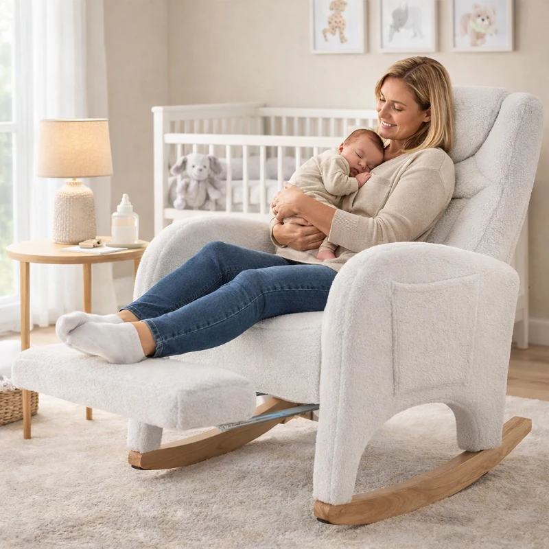 Schaukelstuhl Teddy gepolstert ergonomisch mit Armlehne 99cm für Schlafzimmer Wohnzimmer Weiß