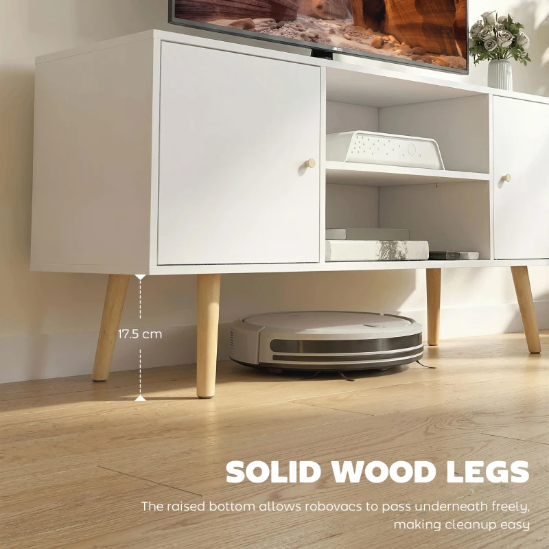HOMCOM TV Stand Cabinet up to 55 Inches, TV Unit with Storage Shelves and Wood Legs for Living Room, Bedroom, White