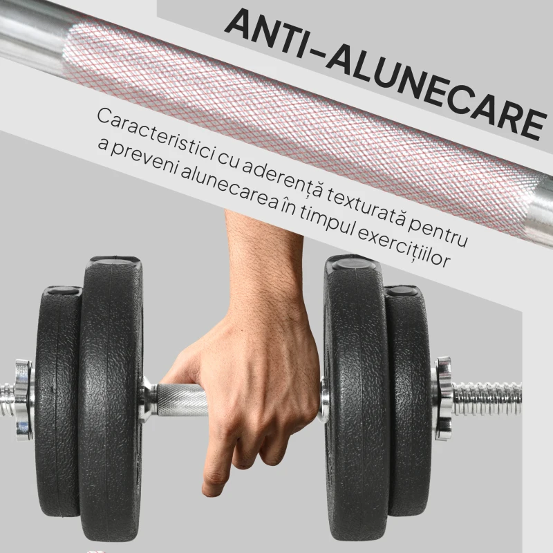 HOMCOM Set 2 Gantere Greutăți de 25 kg Total cu 12 Discuri din Oțel și Plastic, 43x18x7,5 cm, Negru