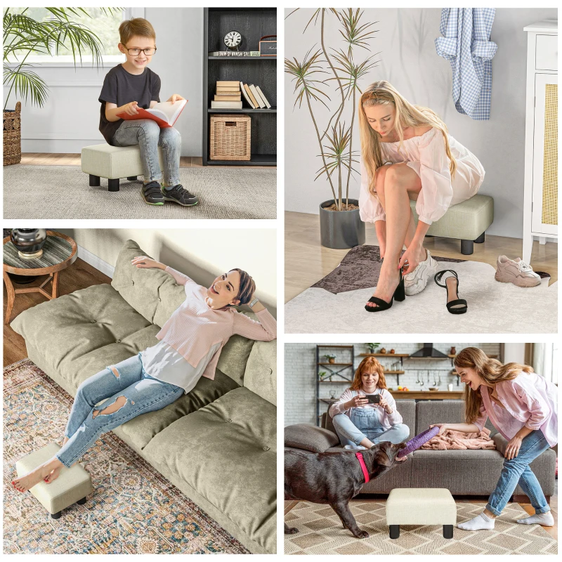 HOMCOM Pouf repose-pied tabouret bas en tissu de lin capacité de charge 110 Kg 40 x 30 x 24 cm beige