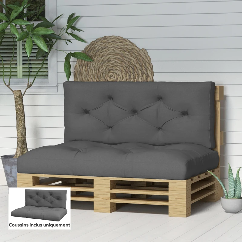 Outsunny Lot de 2 coussins assise et dossier pour banc banquette, palette 2 places dim. 120L x 80l x 12H cm Polyester Gris