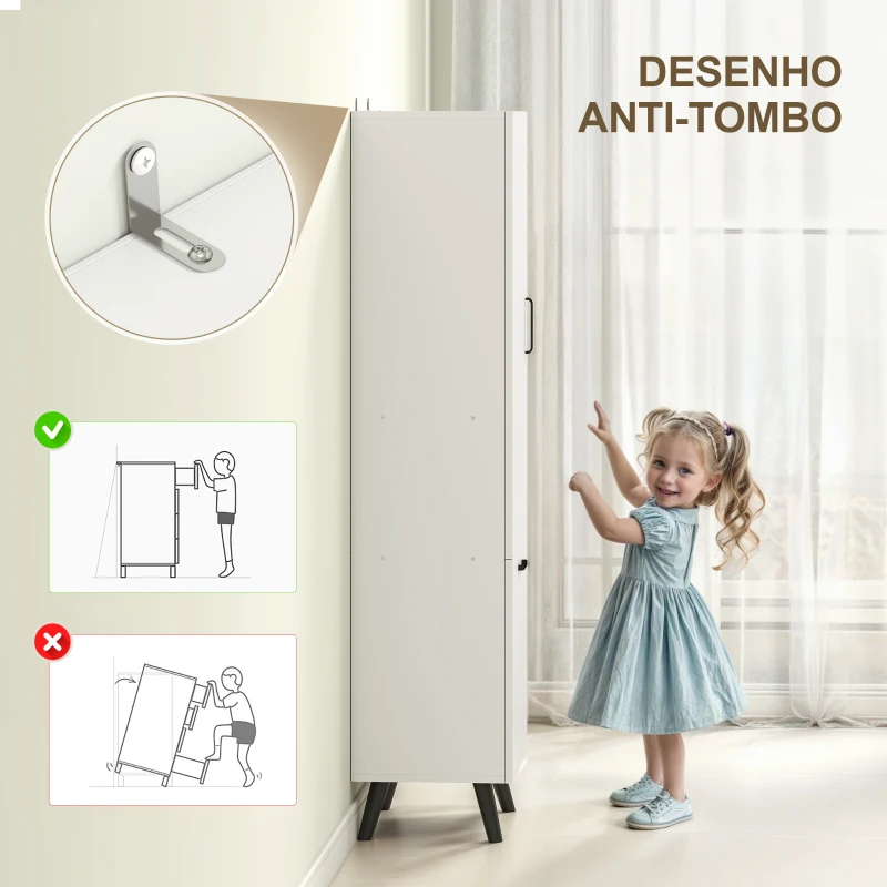 HOMCOM Coluna Casa de Banho Armário Alto Casa de Banho Estreito com 2 Portas e Prateleiras Móvel   35x31,5x144 cm Branco