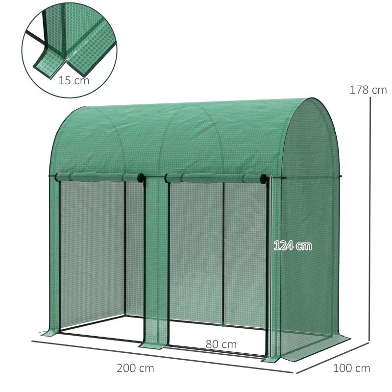 Outsunny Seră pentru grădină 2 m² dim. 2L x 1l x 1,78H m 2 Uși cu fermoar rulante Oțel PE Înaltă densitate 140 g/m² Anti-UV verde