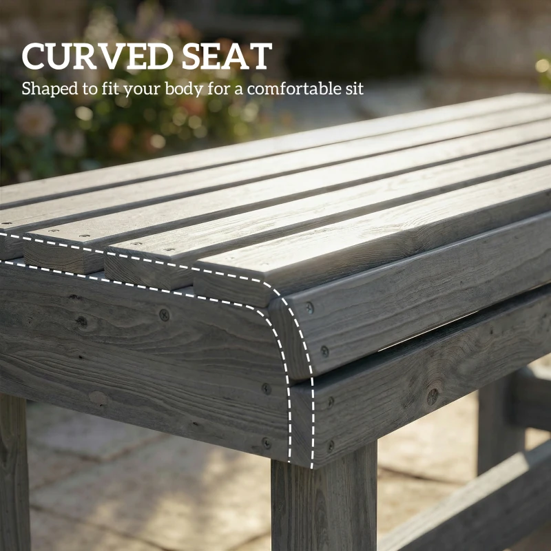 Outsunny Wooden Outdoor Bench, 2 Seater Garden Bench, Backless Patio Bench with Slatted Curved Seat, Grey
