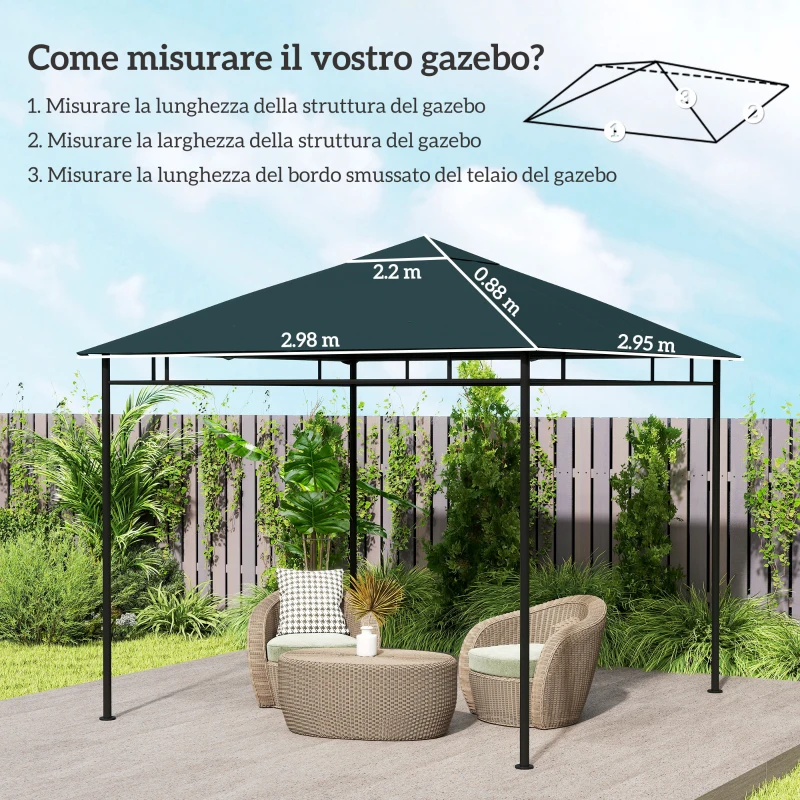 Outsunny Tetto di Ricambio per Gazebo 3x3 m in Poliestere Grigio con 8 Fori di Ventilazione