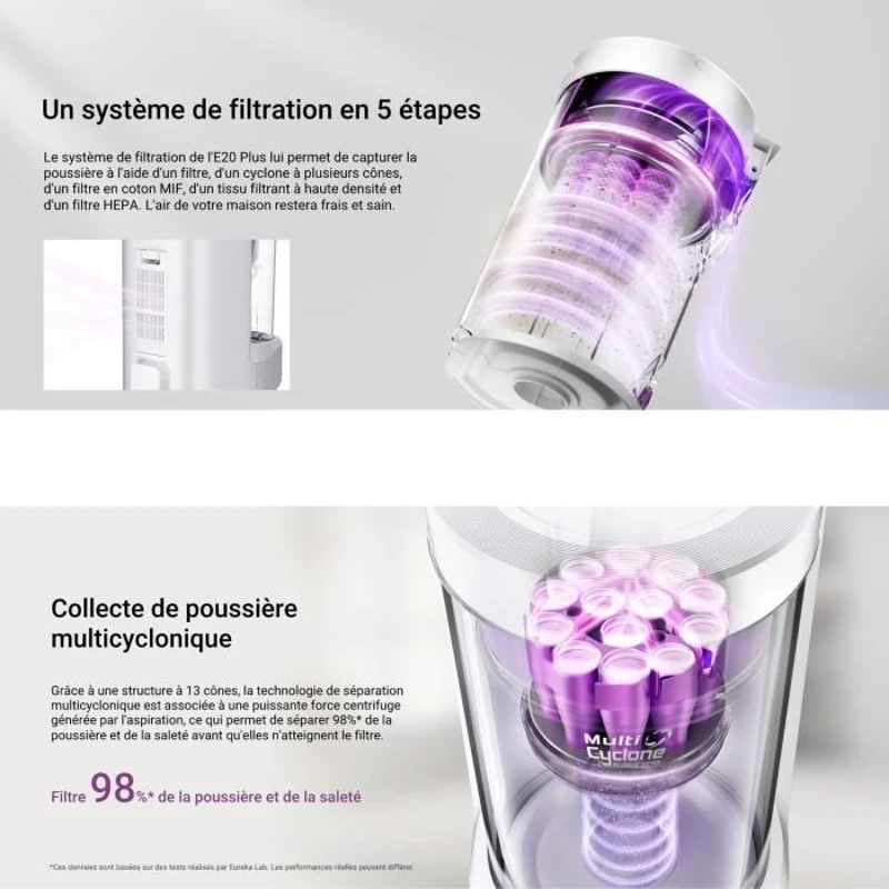 EUREKA E20 Plus - Aspirateur Robot avec Station de Vidange Automatique - 8000 Pa  - Anti Enchevetrement - Évitement d'Obstacles 3D