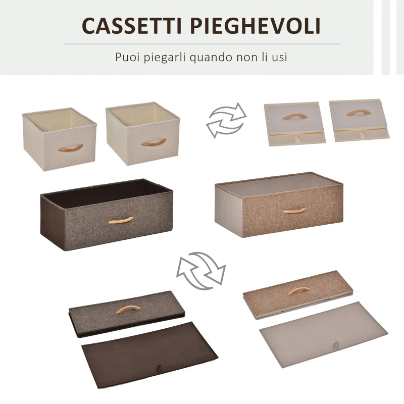 HOMCOM Mobile Cassettiera da Camera da Letto e Soggiorno, Cassettiera con 4 Cassetti Pieghevoli in Tessuto e Ripiano in MDF, 58x29x78.5cm, Multicolore