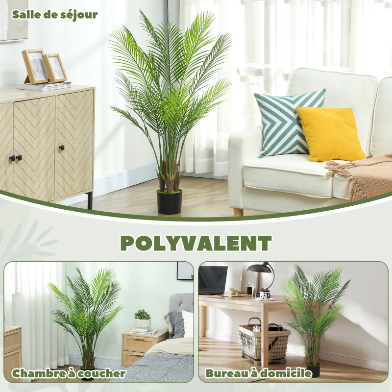 HOMCOM Plante artificielle intérieure 120 cm, palmier arbre artificiel avec pot en plastique et flocage, vert