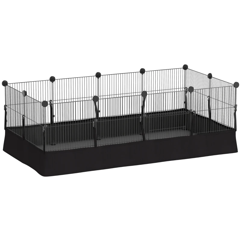 PawHut Enclos pour petits animaux, cage à lapin modulable 12 panneaux avec tapis étanche, en acier, 120 x 60 x 40 cm, noir