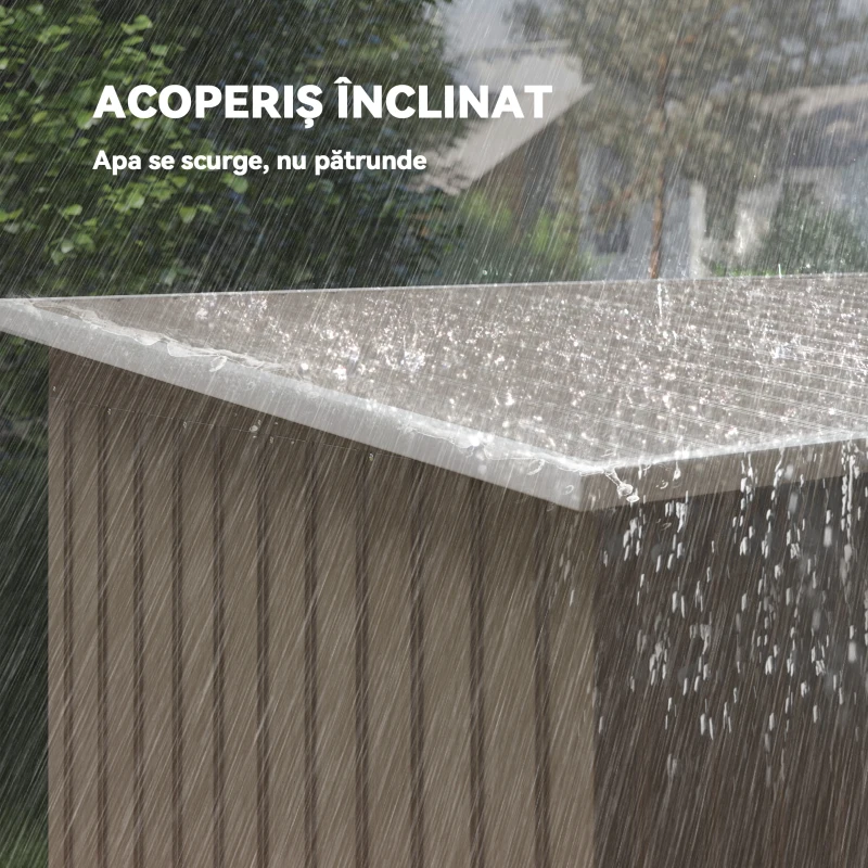 Outsunny Depozit de Grădină din Oțel cu 2 Ventilații și 2 Uși Glisante, 280x130x172 cm, Maro Lemn