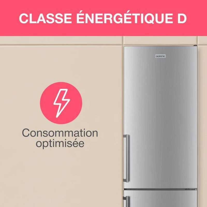 Réfrigérateur combiné - OCEANIC - OCEAFC262STDS - 262 L - Classe D - 55 x 56 x 180 cm - Silver