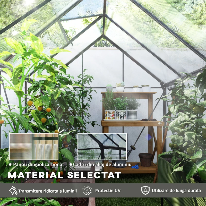 Outsunny Sera Walk-In Aluminiu & Policarbonat – Ventilatie si Jgheab