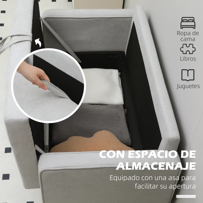 HOMCOM Sofá de 2 Plazas con Espacio de Almacenamiento Patas de Madera Respaldo Capitoné 117x62x78 cm Gris Claro