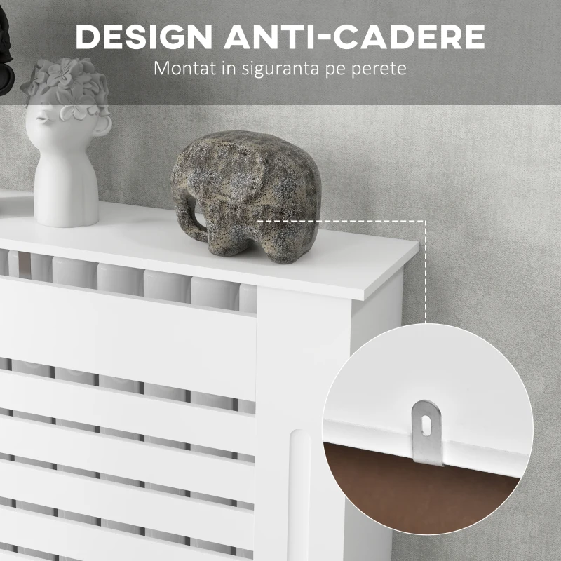 HOMCOM Mască de Calorifer cu Lamele și Raft din Lemn Alb 152x19x81 cm