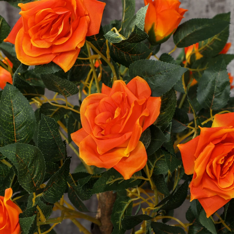 Outsunny Plantă Artificială de Trandafir cu 21 de Flori Ø18x90 cm Portocaliu cu Vas