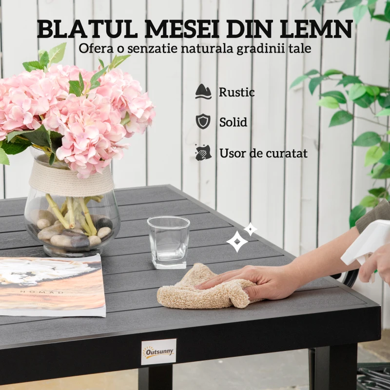 Outsunny Aluminum Outdoor Patio Dining Table for 4 for Garden Lawn Backyard, Natural