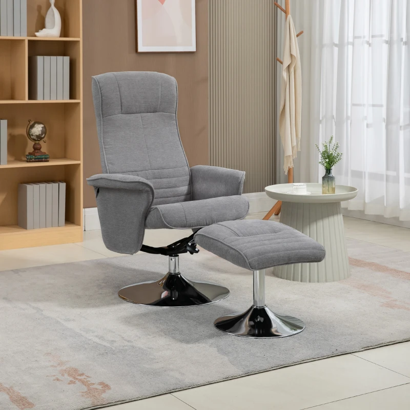HOMCOM Fauteuil relax inclinable 135° pivotant 360° avec repose-pieds revêtement tissu gris
