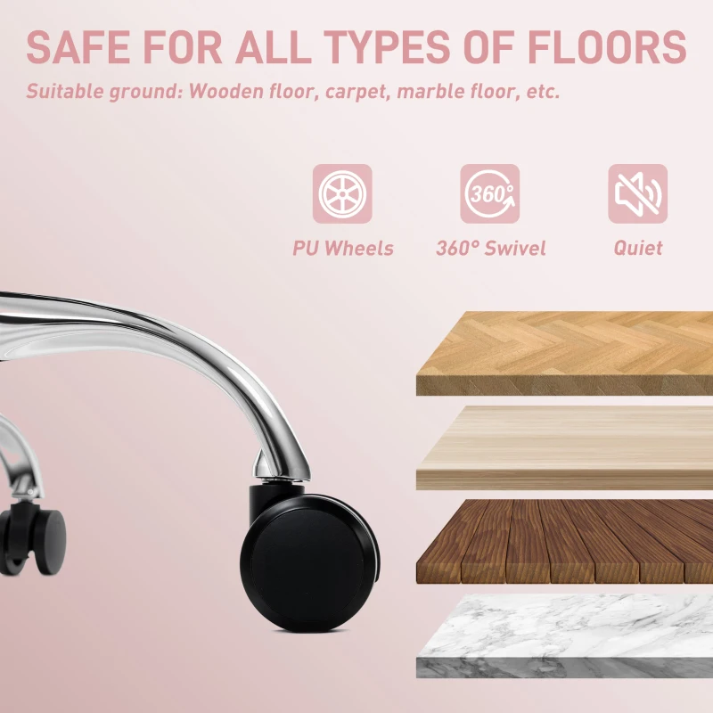 HOMCOM Scaun de birou ergonomic cu brațe reglabile, suport pentru picioare și tetieră, roz