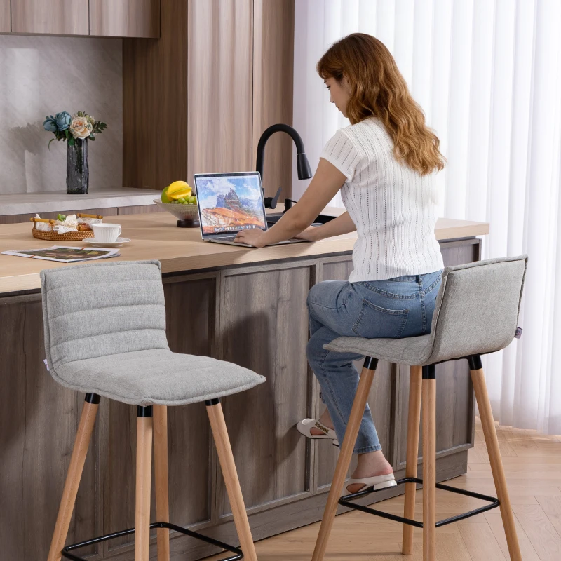 HOMCOM Lot de 2 tabourets de bar, chaises de bar, assise rembourrée, dossier et repose-pieds, 48 x 48 x 99,5 cm, gris