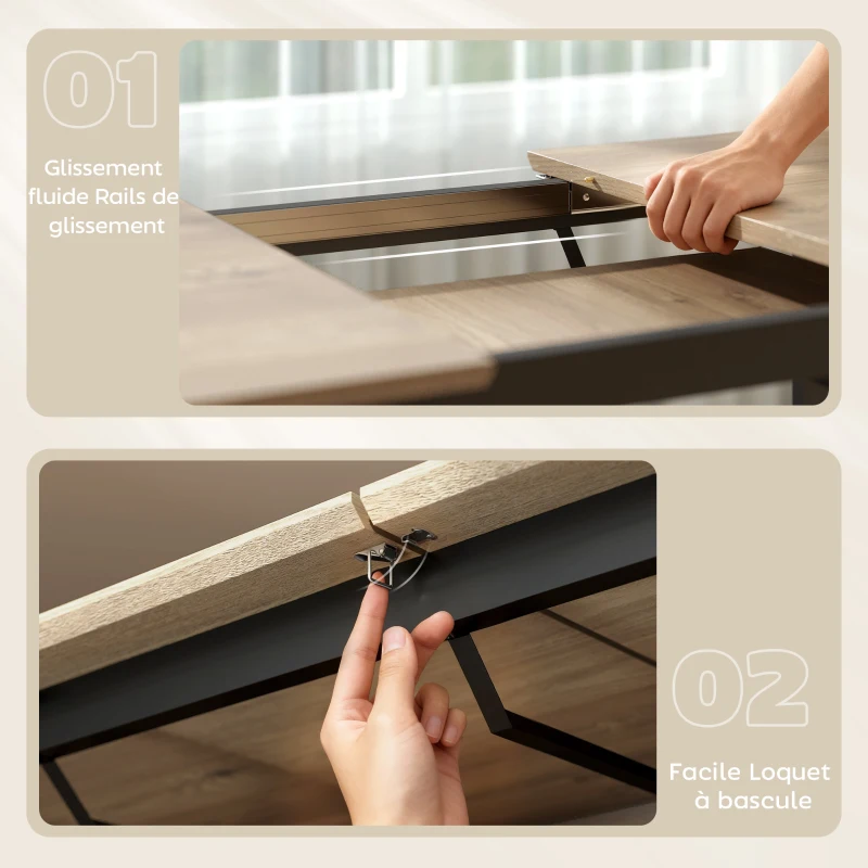 HOMCOM Table à manger extensible rectangle pour 6 à 8 personnes, table de cuisine avec rallonge 140-180 cm, effet bois naturel