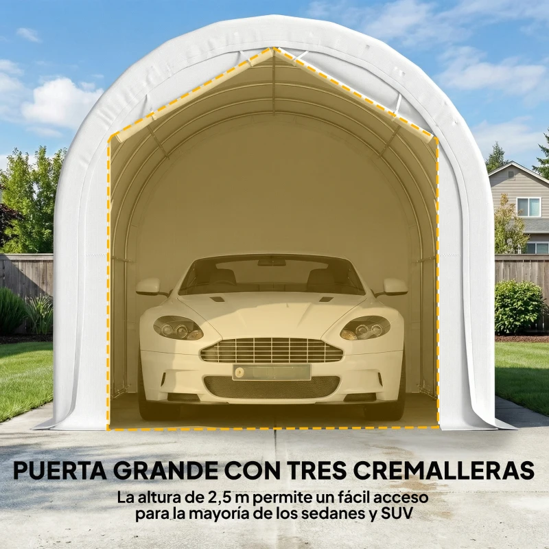 Outsunny Garaje Exterior para Coche 3x6 m Impermeable con Tejido PE Resistente Marco de Metal Galvanizado UPF 30+ Blanco