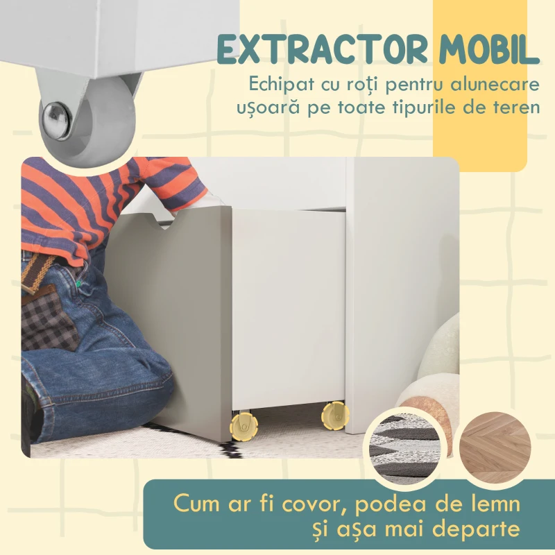 AIYAPLAY Bibliotecă pentru Copii 3-8 Ani cu 3 Rafturi și Sertar Inferior, din MDF, 62.5x30x70 cm, Gri