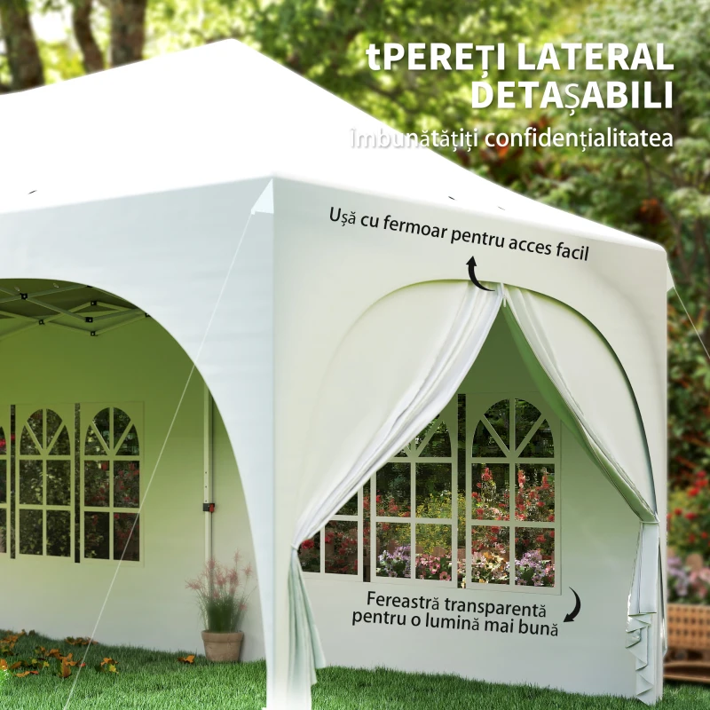 Outsunny Gazebo 3x6 m Pliabil Pop Up cu Înălțime Reglabilă, Foișor de Grădină cu Pereți Laterali, Saci de Nisip, Geantă de Transport, UV30+, pentru Exterior, Camping, Petreceri, Gri Deschis/Alb