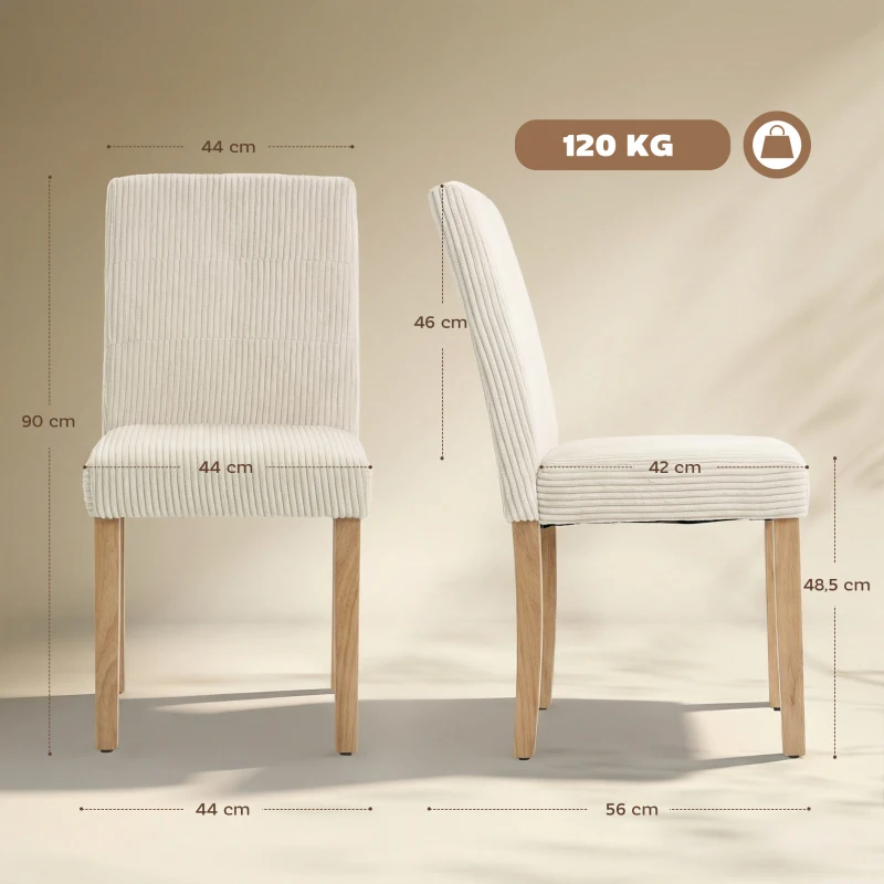 HOMCOM Conjunto de 4 Cadeiras de Jantar Cadeiras Modernas para Cozinha Encosto Alto Estofadas em Veludo Assento Acolchoado 44x56x90 cm Bege
