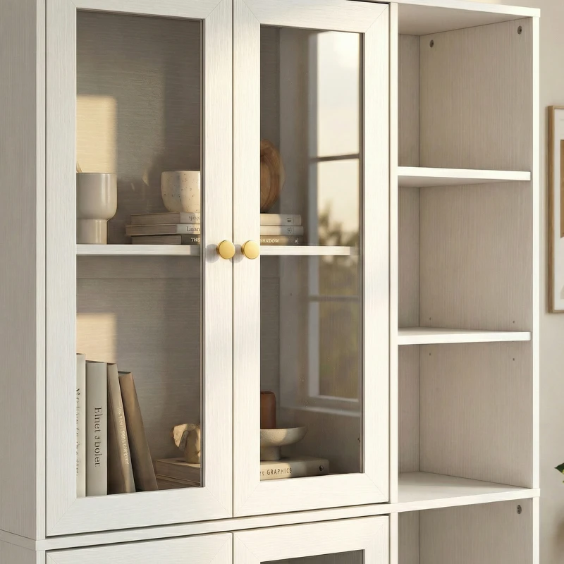 HOMCOM Multi-Storage Kitchen Cabinet, with Glass Doors - White Wood-Effect