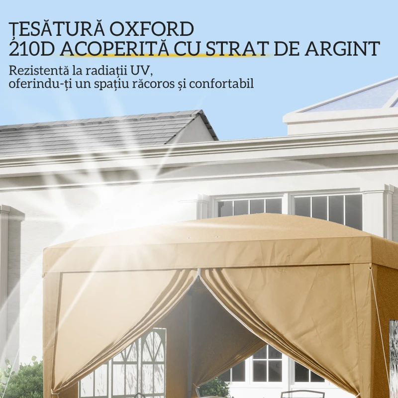 Foisor de gradina pliabil Outsunny din otel si tesatura Oxford cu funii si cuie incluse, 2,95x2,95x2,58 m, alb