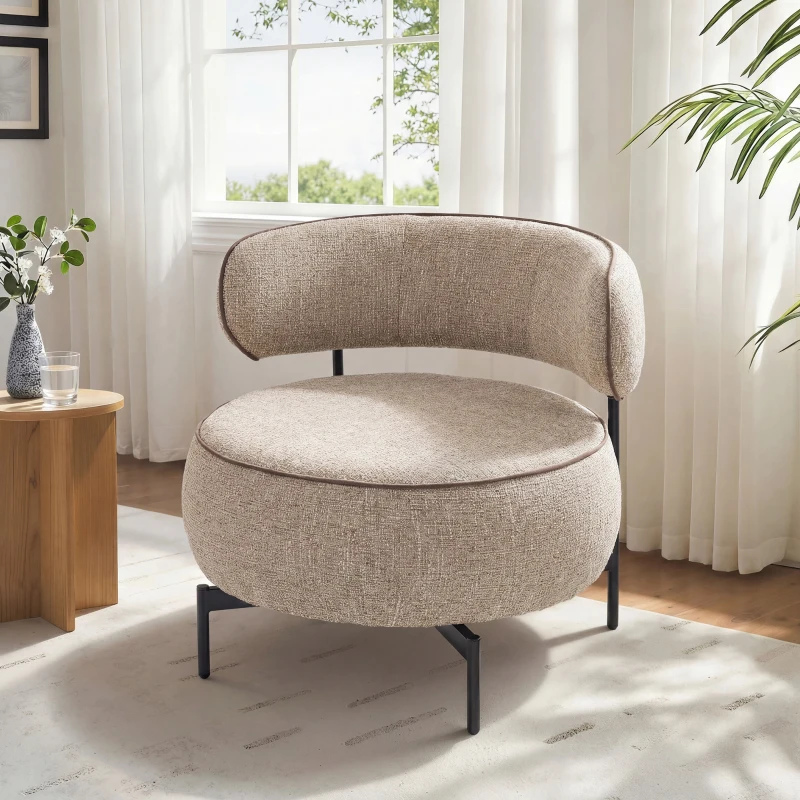 HOMCOM Butaca de Salón con Asiento Giratorio Tapizado en Lino Asiento Amplio Relleno Grueso Patas de Metal Beige